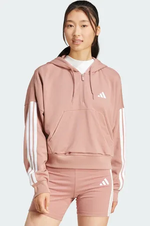 adidas Sudadera con capucha Essentials French Terry Quarter-Zip 3 bandas