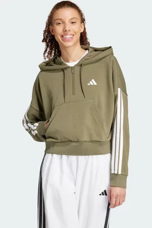 adidas Sudadera con capucha Essentials French Terry Quarter-Zip 3 bandas