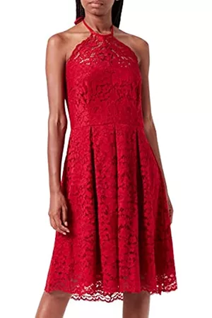 TRUTH & FABLE Mujer Cuello Alto - Marca Amazon - Vestido Cuello Halter de Encaje Mujer, (Jester Red), 40, Label: M