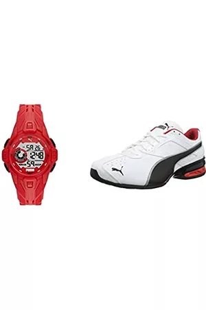 PUMA Hombre Plateado - Reloj para Hombre Bold con Pantalla LCD de Color Rojo, P5040 + Tazon 6 FM, Zapatillas, para Hombre, Blanco ( White- Black- Silver), 43 EU