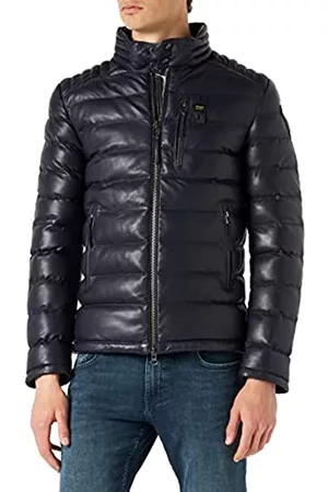 Blauer Hombre De cuero - Piel Capo Hombro Acolchado Chaqueta, 795 Azul Noche Intenso, S