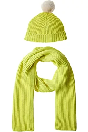 Amazon Mujer Sombreros - Pom Knit Hat and Scarf Set Sombrero, Verde Lima, Talla única