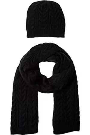 Amazon Cable Knit Hat and Scarf Set Sombrero, Negro, Talla única