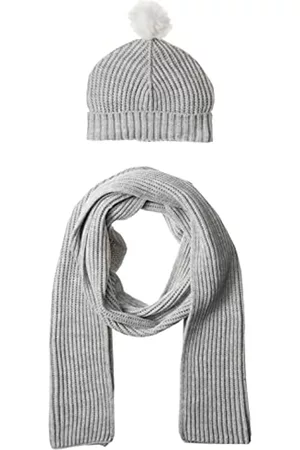 Amazon Pom Knit Hat and Scarf Set Sombrero, Gris Claro Mezcla, Talla única