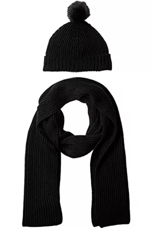 Amazon Pom Knit Hat and Scarf Set Sombrero, Negro, Talla única