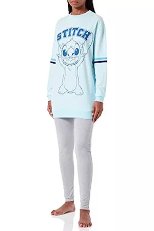 Camiseta Disney Lilo & Stitch Sleepy Stitch con cuello en V para mujer, Azul