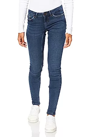NAME IT Mujer Pitillos y Vaqueros Skinny - Nmeve LW Pocket Piping Jeans Vi877 Noos Vaqueros Slim, Azul (Dark Blue Denim), W26/L30 (Talla del Fabricante: 26) para Mujer