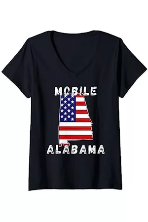 Retro Mobile AL Alabama City Apparel Souvenir Mujer Retro - Mujer Souvenir retro de ropa móvil de Alabama City Camiseta Cuello V