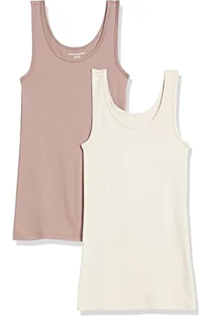 Essentials Camiseta sin mangas para mujer, de corte clásico, 100%  algodón, paquete de 2