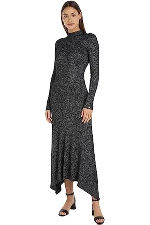 Tommy Hilfiger Lurex F&F Mock-NK Midi Dress WW0WW40350 Vestidos de Punto, , XXL para Mujer