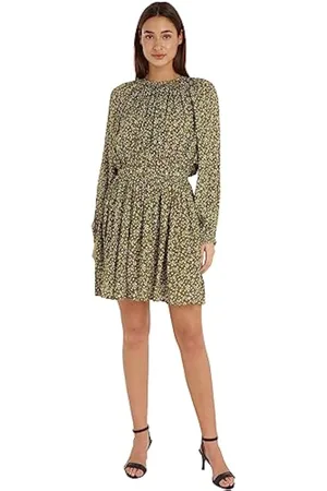 Tommy Hilfiger Mujer Vestido Feather Print Crepe Dress manga larga, Multicolor (Feather Print/ Putting Green), 38