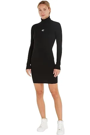 Calvin Klein Jeans Badge Roll Neck Sweater Dress J20J221690 Vestidos de Punto, , L para Mujer