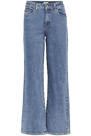 Pantalones vaqueros anchos de algodón con lavado azul medio - AZUL