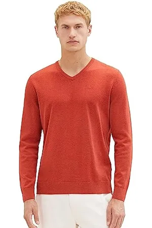 Jersey básico rojo con cuello pico para hombre