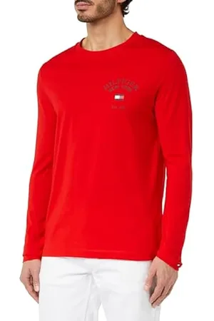 Camiseta Manga Larga Hombre Tommy Hilfiger Essential Long Sleeve Logo Rojo  Algodón S Rojo