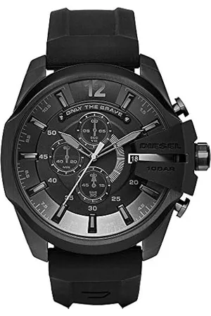 Diesel Mega Chief DZ4308 Reloj de cuarzo de acero inoxidable plateado con  esfera negra para hombre, Negro -, Cronógrafo