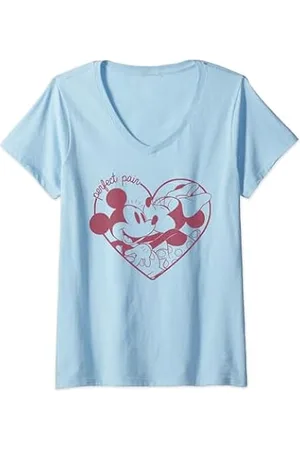 Camiseta con cuello en V para mujer de Disney Santa Mickey y Minnie Mouse