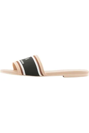 Armani Exchange Logotipo Fino, Estampado Grande, líneas de Color, Sandalia Deslizante Mujer, , 41 EU
