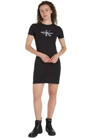 Calvin Klein Jeans Vestido Tipo Camiseta para Mujer Monologo Dress de Manga Corta, , S