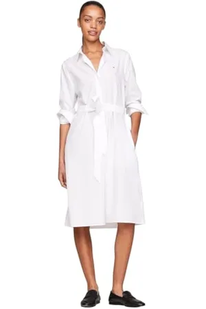 Tommy Hilfiger Vestido camisero Mujer Essential Shirt Dress hasta la rodilla, Weiß (Blanco), 46