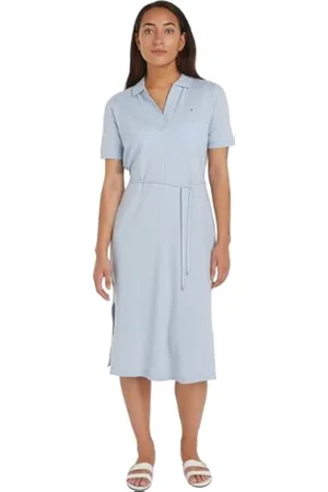 Tommy Hilfiger Vestido Tipo Polo para Mujer Midi Dress de Manga Corta, , L
