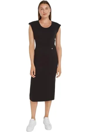 Tommy Hilfiger Slim Rib DRS Midi Cap Sleeve WW0WW41273 Vestidos Ajustados al Cuerpo, , XS para Mujer