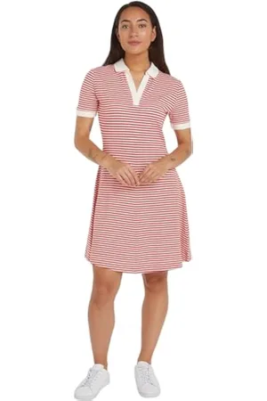 Tommy Hilfiger Vestido Tipo Polo de Rayas para Mujer, Multicolor (Breton Fierce Red/Ecru), XS