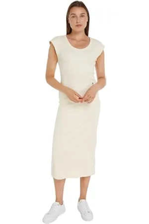 Tommy Hilfiger Slim Rib DRS Midi Cap Sleeve WW0WW41273 Vestidos Ajustados al Cuerpo, , XS para Mujer