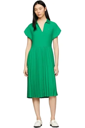 Tommy Hilfiger Vestido Tipo Polo para Mujer Pleated Midi Dress hasta la Rodilla, , 46