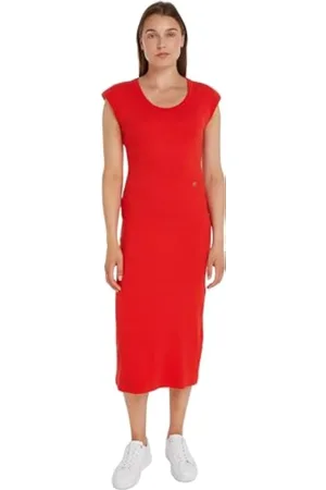 Tommy Hilfiger Slim Rib DRS Midi Cap Sleeve WW0WW41273 Vestidos Ajustados al Cuerpo, , M para Mujer