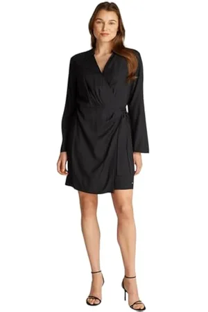 Tommy Hilfiger Vestido Mujer Fluid Short envolvente, Negro (Black), 44