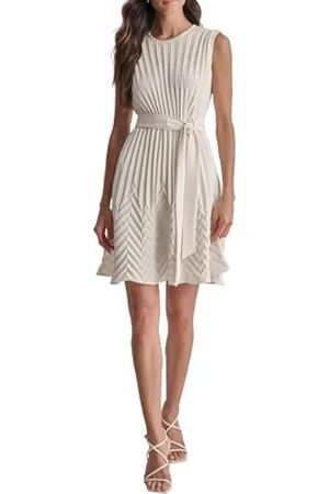 DKNY Sleeveless Jewel Neck Front Dress Vestido, Fuente de Huevo, 40 Mujeres