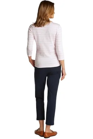 Tommy Hilfiger Camiseta de Manga Larga para Mujer Slim Cuello Barco, Multicolor (Light Pink/ Ecru Stp), L