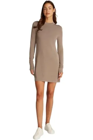 Calvin Klein Vestido tipo jersey Mujer Smooth Yarn hasta la rodilla, Beige , XS