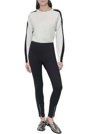DKNY Pull On Ponte Pant W/Zipper Detail Pantalones, , XL Mujeres