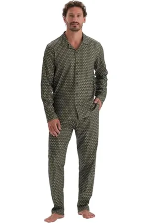 Dagi Long Sleeve Microprint Printed Knitted Shirt Suit Conjunto de Pijama, , XL de los Hombres