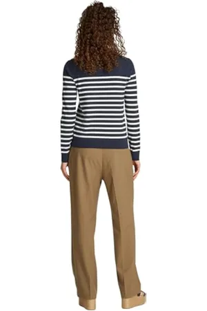 Tommy Hilfiger Jersey Mujer Jersey Fine con cuello redondo, Multicolor (Dark Night Navy/Ivory Petal Stp), L