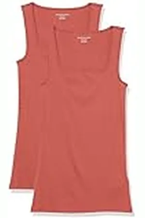 Amazon Camiseta sin Mangas con Cuello Cuadrado y Corte Ajustado Mujer, Pack de 2, , XL