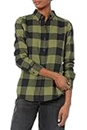 Amazon Camisa de Franela a Cuadros Manga Larga Ligera Corte Clásico Mujer, , XS