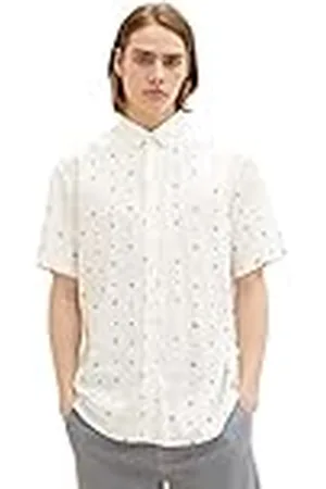 TOM TAILOR 1036246 Camisa, 31922-Impresión de Tenis de Color Blanco Marino, S para Hombre