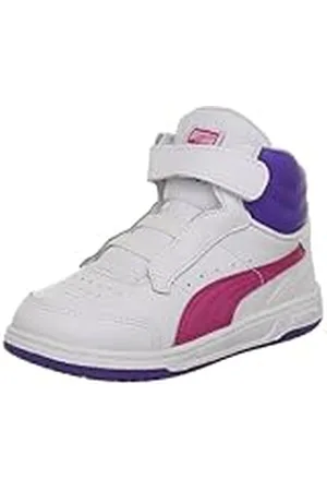 PUMA Full Court Hi V Kids 353998_Blanc (09White-Cabaret-Blue) - Zapatillas de Cuero para niña, Color Blanco, Talla 19