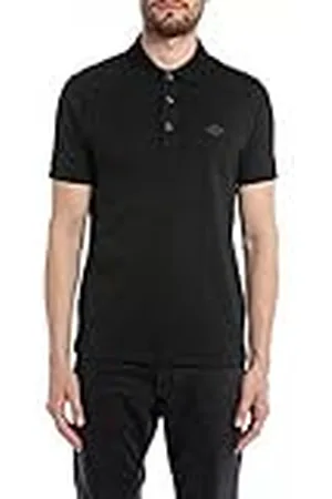 Replay Polo de algodón de manga corta para hombre, negro , XS