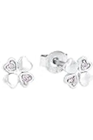 Amor Pendientes de plata de ley 925 para niña, con sintetizador de circonita cúbica, 0,6 cm, plata, trébol, se entregan en estuche de regalo