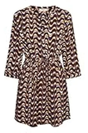 Cream & Co. Vestido Corto de Mujer Crema túnica Mangas 3/4 Lazo Cintura Cuello en V Impreso Informal, , 36