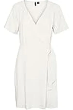VERO MODA Vmmymilo SS Wide Wrap Knee Dress Wvn Ga Vestido, Blanco Nieve, M Mujeres