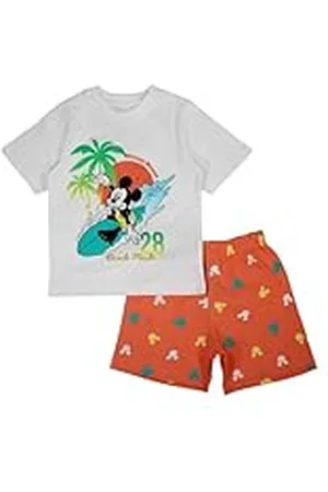 Disney MICKEY, Conjunto de 2 piezas, Camiseta + Pantalones cortos, Niños, (2 a 8 años), Unisex, Niño, Niña, Suave, Lindo, Cálido, Camiseta, Pantalones, Modelo DIS MFB 5204C253 S1-4A, ORANGE