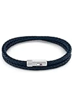 Tommy Hilfiger Jewelry Pulsera para Hombre con Cuero Trenzado Azul de Doble Vuelta - 2790264S