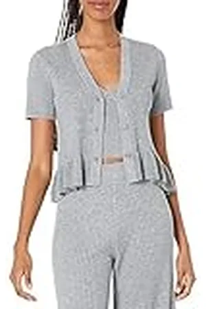 THE DROP Catalina Cárdigan de Punto Acanalado con Volante Peplum para Mujer, , 4XL Grande