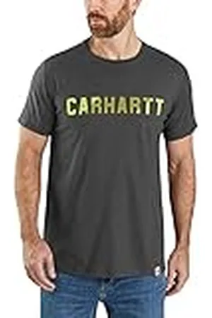 Carhartt Camiseta Force Relaxed Fit, Peso Medio, Manga Corta, Estampado con Logotipo en Bloques, para Hombre, Gris, M