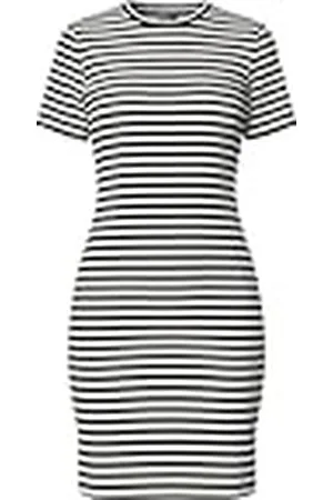 Pieces® Pcruka SS Dress Noos BC-Vestido, Cloud Dancer/Stripes: Negro, XL para Mujer